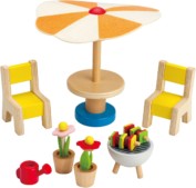 Hape Wooden Doll House Furniture Patio Set with Accessories