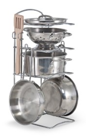 Melissa & Doug Stainless Steel Pots and Pans Pretend Play Kitchen Set for KidsMelissa & Doug Stainless Steel Pots and Pans Pretend Play Kitchen Set for Kids