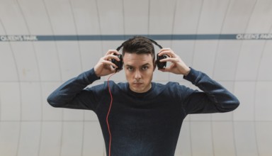 man using headphones