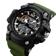 Skmei Analogue-Digital Black Dial Military Green Strap Men's & Boy's Watch - Skm-1283-Green