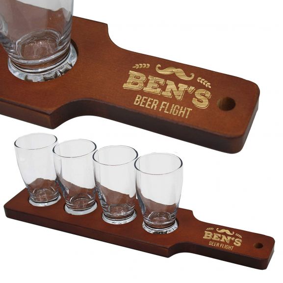 Personalized Craft Beer Sample Paddle with Glasses