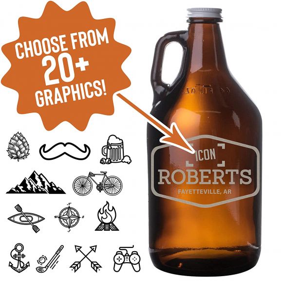 Personalized Etched 64oz Amber Growler