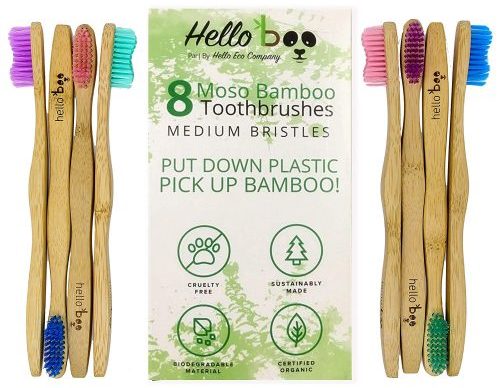 Bamboo Toothbrush - Pack of 8 Biodegradable Tooth Brush Set