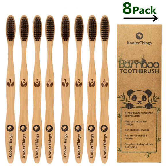 Biodegradable Natural Charcoal Bamboo 8 Toothbrushes
