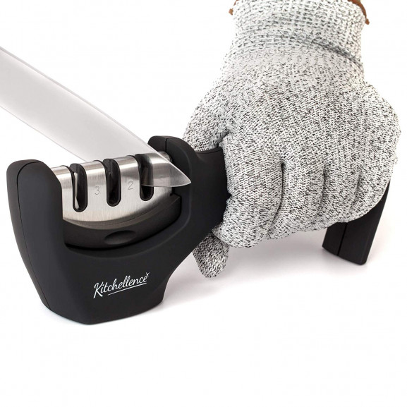 Kitchen Knife Sharpener with Cut Resistant Glove