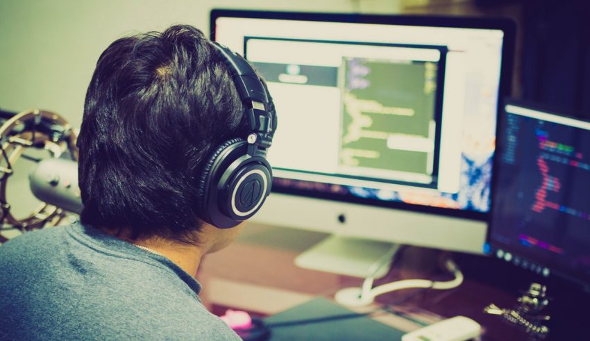 man working on computer