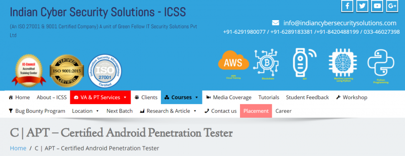 Indian Cyber Security Solutions certificate