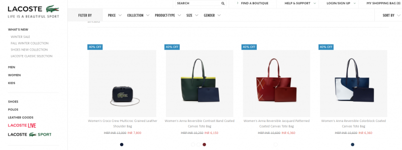 LACOSTE handbag site