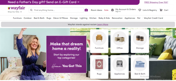 Wayfair - webiste like flying tiger