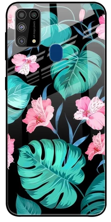 Tropical Leaves and Pink Flowers Glass case: Best Cover For Samsung M31