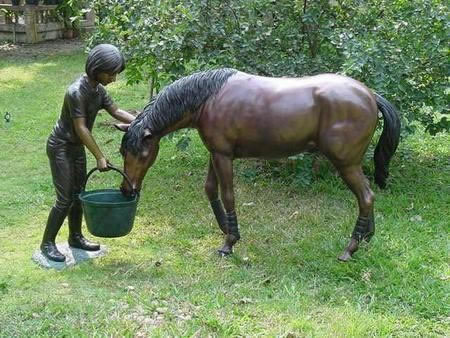 Girl with Horse- Bronze Sculpture