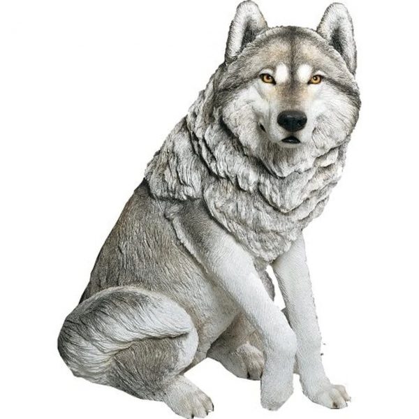 Life-Size Large Gray Sitting Wolf Statue