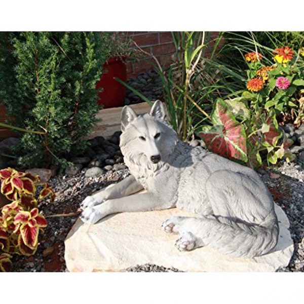Resting Gray Lone Wolf Large Decorative Indoor & Outdoor Figurine