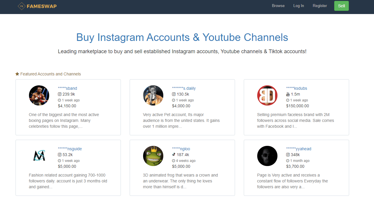 Fameswap - best sites to buy youtube channel