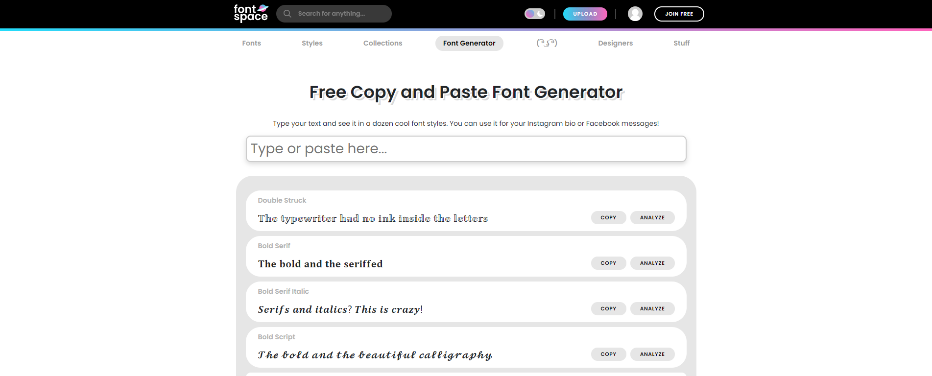 Font space: Facebook Font Generator