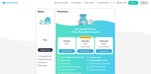 pricing novoresume