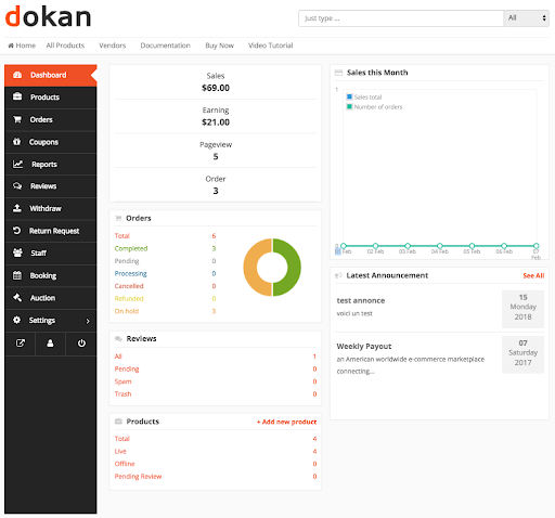 Frontend Dashboard for Vendors