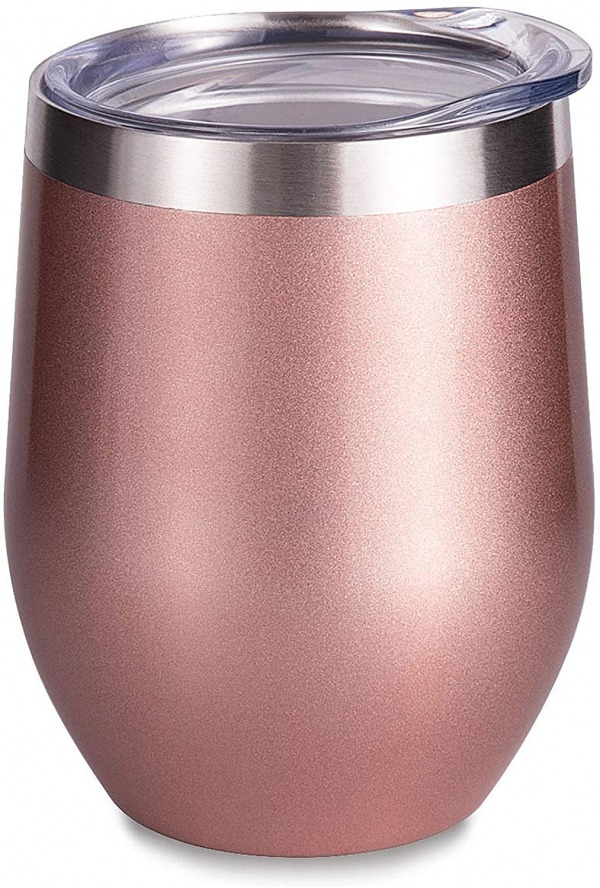 Insulated Rose Gold wine tumbler with lid