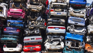 Discarded Junk Cars Piled Up After Crushing