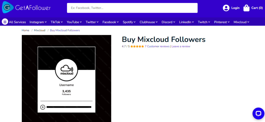 Getafollower - buy mixcloud plays