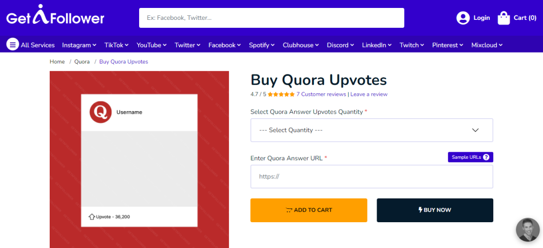 GetAFollower - buy Quora upvotes