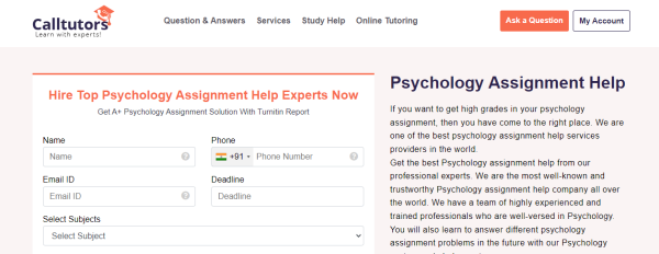 Call tutors - Psychology Homework Help