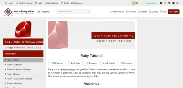 DELA DISCOUNT TutorialsPoint-600x289 What is Ruby Programming? 10 Best Ruby Programming Sites DELA DISCOUNT  